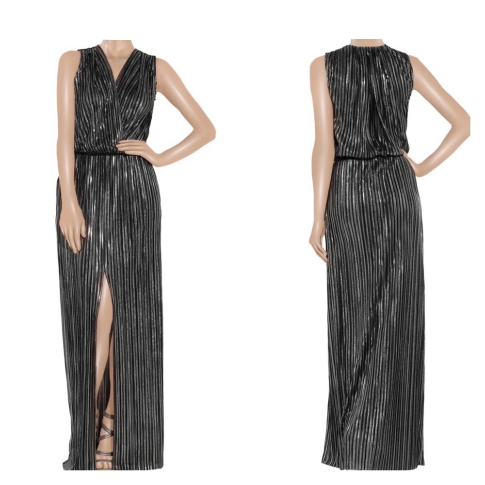 L'AGENCE Maxi Pleated Dress Metallic Satin Sz XS